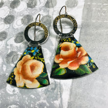 Load image into Gallery viewer, Red Roses on Midnight Small Fans Tin Earrings