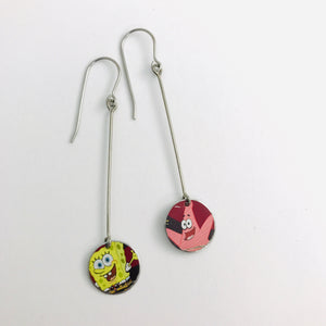 Sponge Bob & Patrick Long Dot Upcycled Tin Earrings