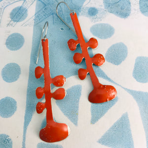 Deep Reddish Orange Matisse Leaves Upcyled Tin Earrings