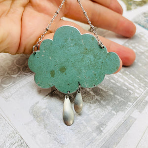 Dusty Aqua Rain Cloud Too Upcycled Tin Necklace