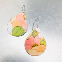 Load image into Gallery viewer, Pink Flowers Upcycled Teardrop Tin Earrings