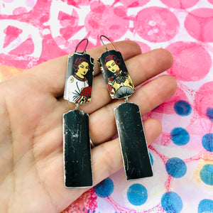 Courtesans Fancy Black Rectangles Recycled Tin Earrings