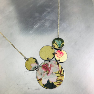Mixed Golds & Flowers Circles Upcycled Tin Necklace