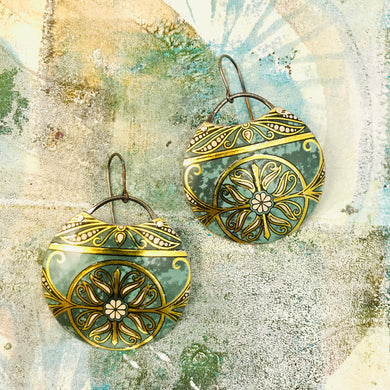 Teal & Gold Circles Upcycled Tin Earrings