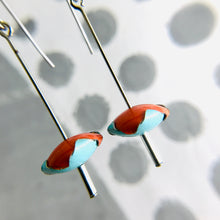 Load image into Gallery viewer, Persimmon &amp; Aqua Wavy Bead Upcycled Tin Earrings
