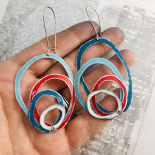 Load image into Gallery viewer, Scarlet, Snow &amp; Blue Scribbles Again Upcycled Tin Earrings