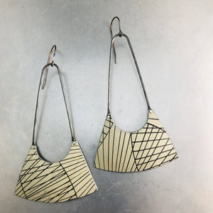 Cream with Black Lines Upcycled Tin Earrings