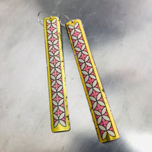 Load image into Gallery viewer, Pink &amp; Gold Patterned Long Narrow Tin Earrings
