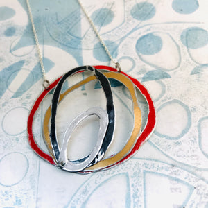 Scarlet, Black, Snow & Gold Scribbles Upcycled Tin Necklace