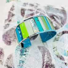 Load image into Gallery viewer, Fenced Aquas Upcycled Tesserae Tin Cuff