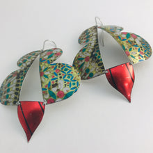 Load image into Gallery viewer, Vintage Mosaic &amp; Scarlet Abstract Butterflies Upcycled Tin Earrings