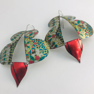 Vintage Mosaic & Scarlet Abstract Butterflies Upcycled Tin Earrings