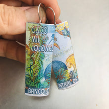 Load image into Gallery viewer, Costa Rica Cinco Mil Colones Rectangle Upcycled Tin Earrings