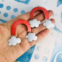 Load image into Gallery viewer, Coral Etched Clouds Upcycled Tin Earrings