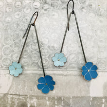 Load image into Gallery viewer, Light &amp; Medium Blue Flowers Upcycled Tin Earrings