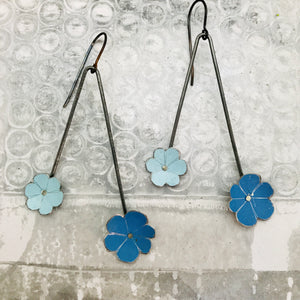 Light & Medium Blue Flowers Upcycled Tin Earrings