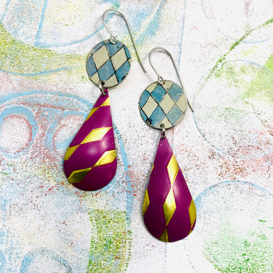 Mixed Harlequins Upcycled Teardrop Tin Earrings