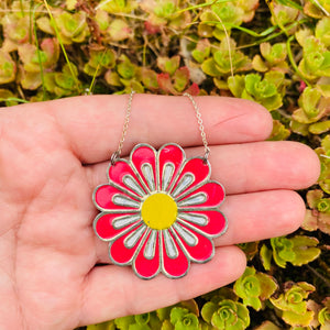 Big Red Flower Zero Waste Tin Circle Necklace