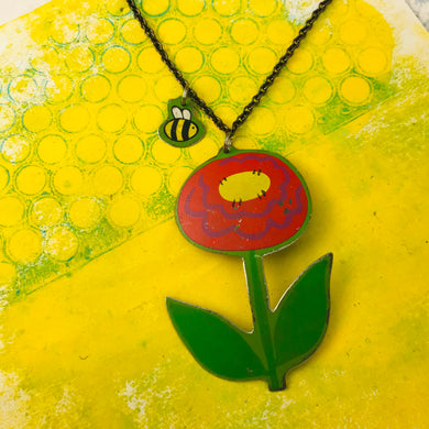 RESERVED Bee Necklace & Bee Tiny Dot Upcycled Tin Earrings