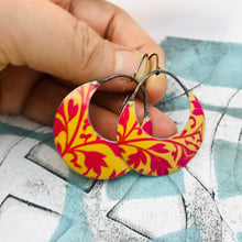 Load image into Gallery viewer, Bright Pink &amp; Yellow Circles Upcycled Tin Earrings