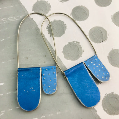 Flax Flower Blue Arch Dangle Tin Earrings