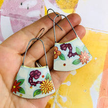 Load image into Gallery viewer, Flowers on White Long Tin Earrings