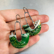 Load image into Gallery viewer, Grassy Green Little Us Upcycled Tin Earrings