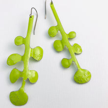 Load image into Gallery viewer, Chartreuse Matisse Botanicals Upcyled Tin Earrings by Christine Terrell for adaptive reuse jewelry