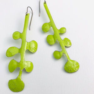 Chartreuse Matisse Botanicals Upcyled Tin Earrings by Christine Terrell for adaptive reuse jewelry