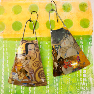 Klimt The Kiss Upcycled Tin Long Fans Earrings