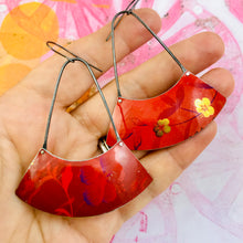 Load image into Gallery viewer, Golden Hibiscus Wide Arcs Recycled Tin Earrings