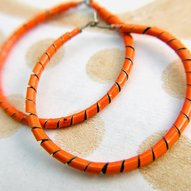 Spiraled Tin Bright Orange Hoop Earrings