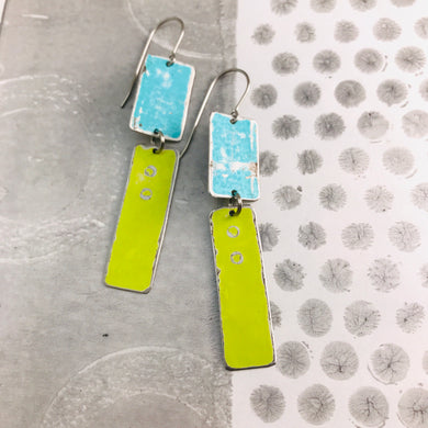 Rustic Seafoam & Bright Yellow Green Zero Waste Tin Earrings