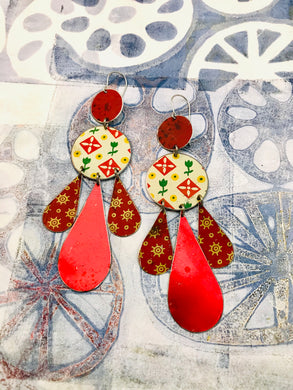 Mixed Reds Zero Waste Tin Chandelier Earrings