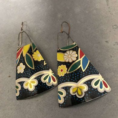 Flowers on Midnight Upcycled Vintage Tin Earrings
