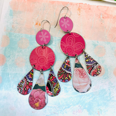 Mixed Pinks & Flowers Zero Waste Tin Chandelier Earrings