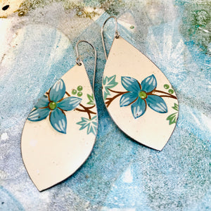 Powdery Blue Flowers Long Pod Tin Earrings