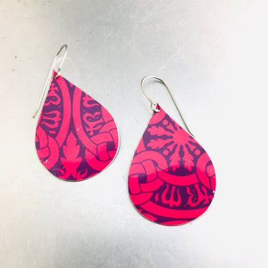 Bright Pink & Deep Purple Upcycled Teardrop Tin Earrings