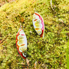 Load image into Gallery viewer, Red &amp; Gold Little Leaf Shape Tin Earrings