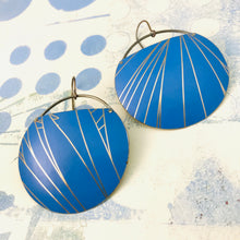 Load image into Gallery viewer, Cornflower and Gold Upcycled Tin Circle Earrings