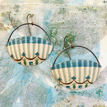 Load image into Gallery viewer, Gray Blue Stripes on Cream Recycled Tin Circle Earrings