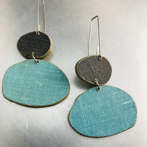 Book Pebbles Charcoal & Aqua Recycled Book Cover Earrings