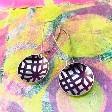 Purple Lattice on Silver Medium Basin Earrings
