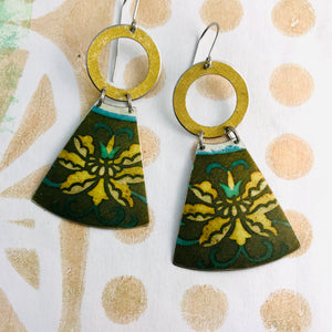 Vintage Yellow Blossoms Small Fans Tin Earrings