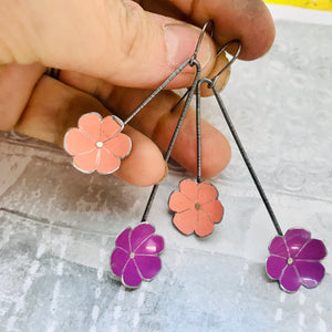 Pink & Winecup Flowers Upcycled Tin Earrings