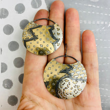 Load image into Gallery viewer, Mixed Silver &amp; Gold Patterns Circles Upcycled Tin Earrings