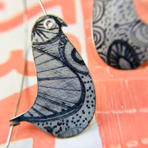 Ink Doodles Birds on a Wire Upcycled Tin Earrings