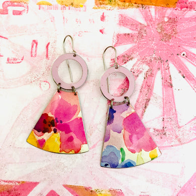 Watercolor Flowers Small Fans Tin Earrings