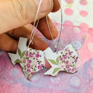 Purple Flowers on White Texas Vintage Wildflowers Upcycled Tin Earrings