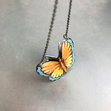 Load image into Gallery viewer, Little Orange &amp; Blue Butterfly Upcycled Tin Necklace Tin Anniversary Gift
